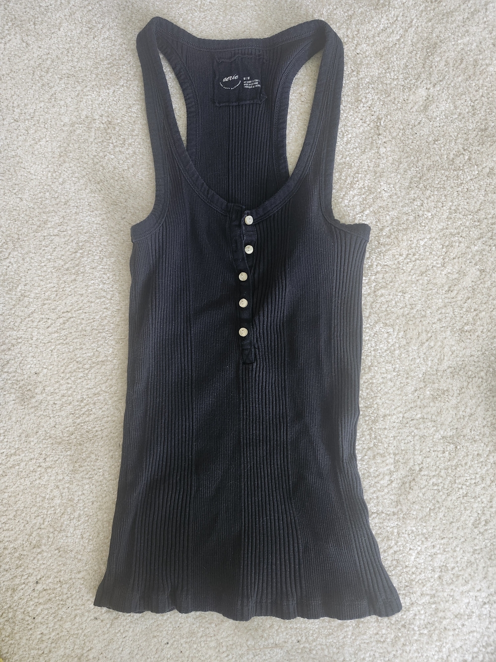 aerie Black Ribbed Henley Racerback Tank